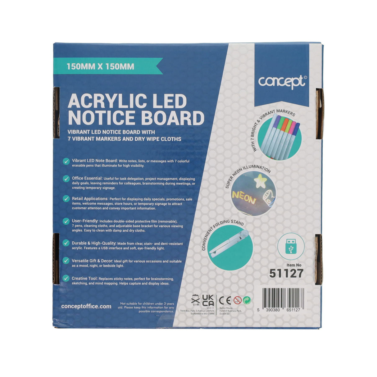 Concept Acrylic LED Notice Board - 150 x 150mm