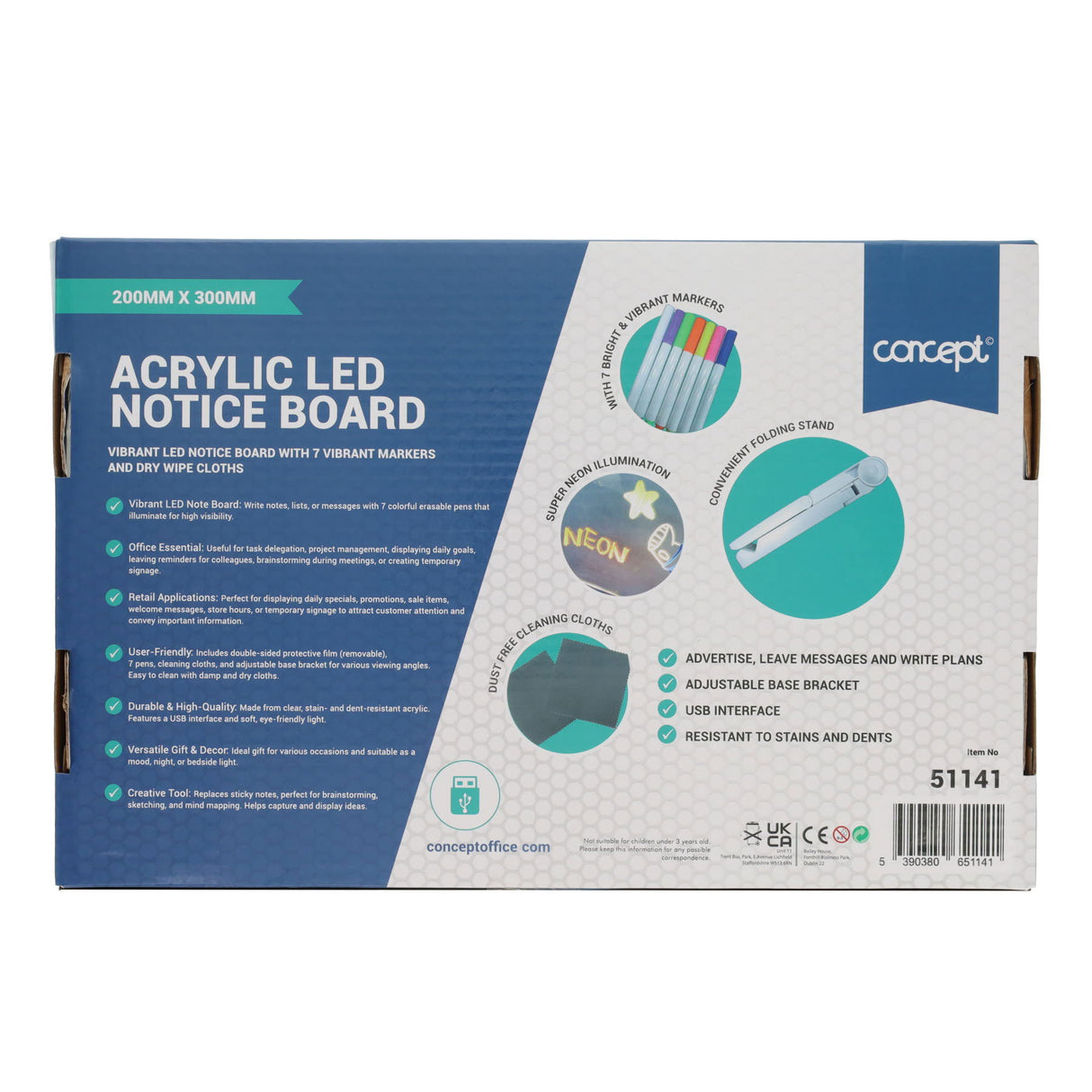 Concept Acrylic LED Notice Board - 200 x 300mm