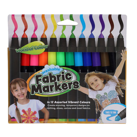 World of Colour Washable Fabric Markers - Pack of 12