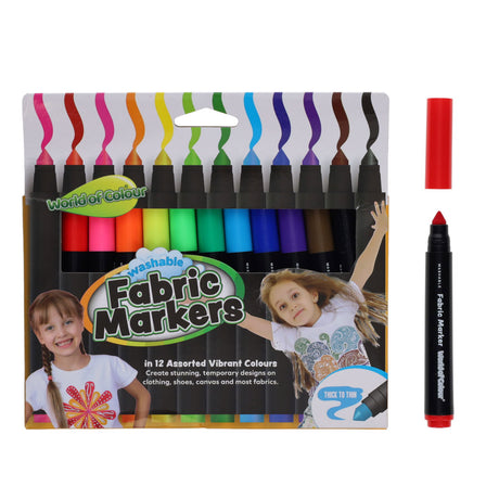 World of Colour Washable Fabric Markers - Pack of 12