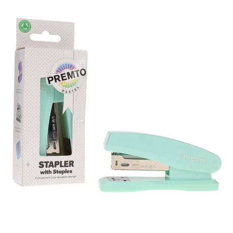 Premto Pastel Desk Top Stapler & 26/6 Staples - 1000 Staples - Mint Magic