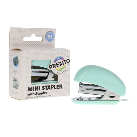 Premto Mini Stapler & 1000 26/6 Staples - Pastel - Mint Magic