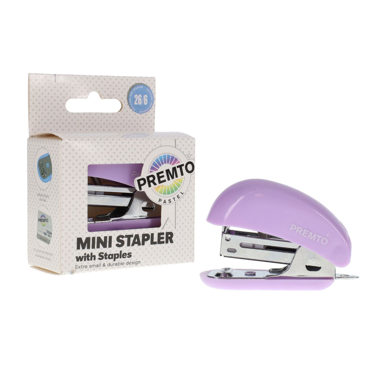 Premto Mini Stapler & 1000 26/6 Staples - Pastel - Wild Orchid