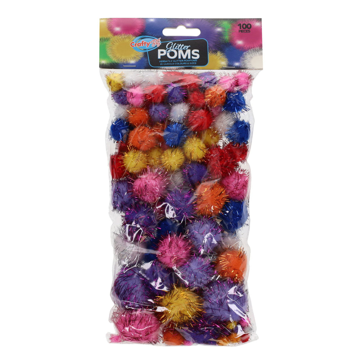 Crafty Bitz Pom Poms - Glitter - Pack of 100