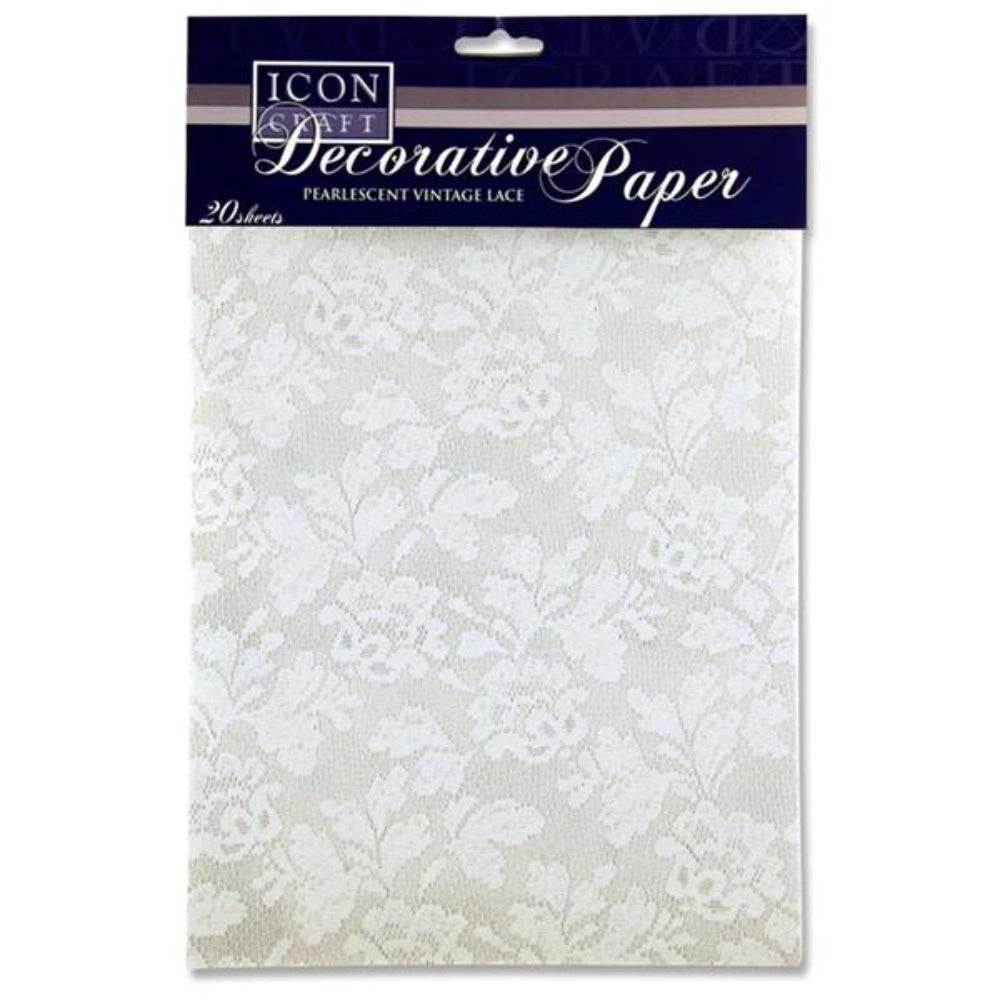 Icon A4 Pearlescent Vintage Lace Paper - 20 Sheets