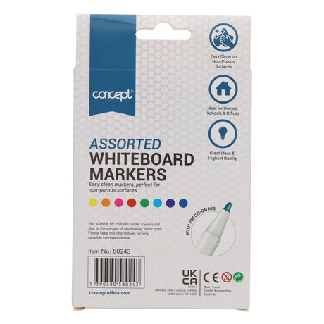 Premier Office Dry Wipe Whiteboard Markers with Bullet Tip - Pack of 8