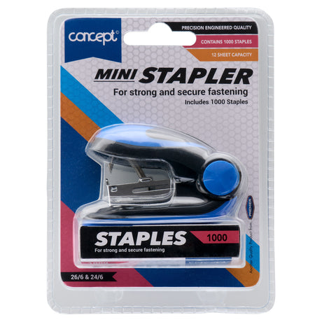 Concept Mini Stapler & Staples Set - Blue