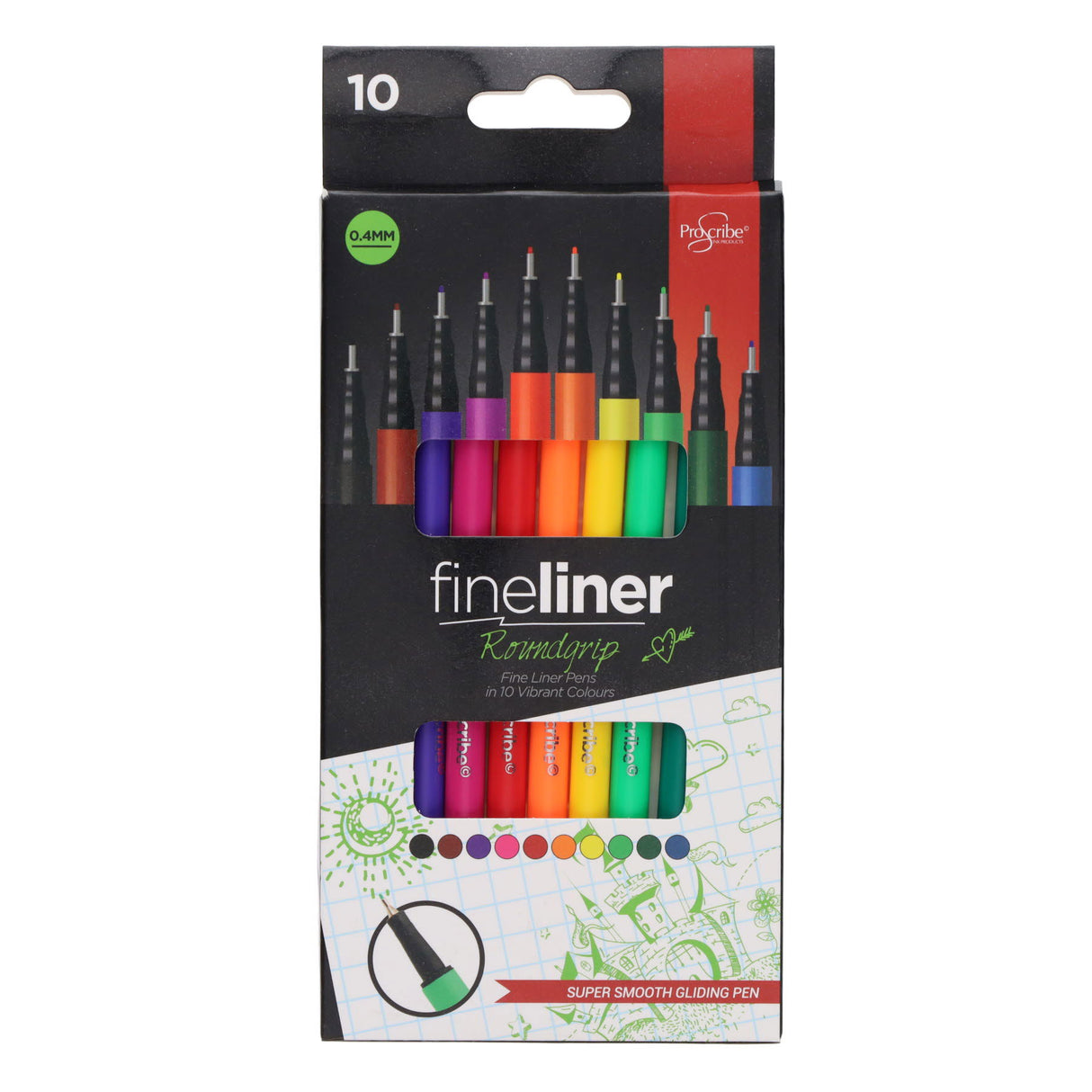 Pro:Scribe Fineliner Pens - Roundgrip - Pack of 10