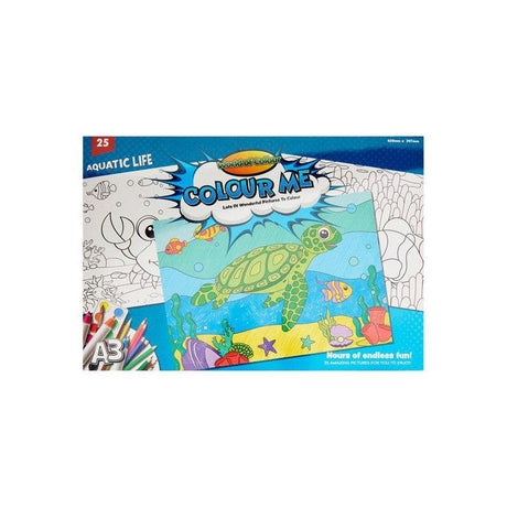 World of Colour A3 Colouring Book - 25 Sheets - Aquatic Life-Kids Colouring Books-World of Colour|StationeryShop.co.uk
