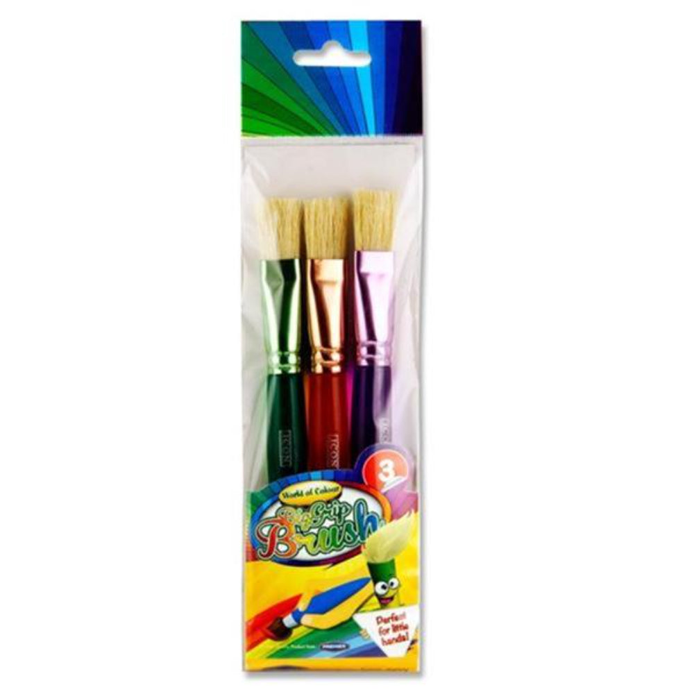 World of Colour Big Grip Brush Set - Flat - Pack of 3-Paint Brushes-World of Colour|StationeryShop.co.uk