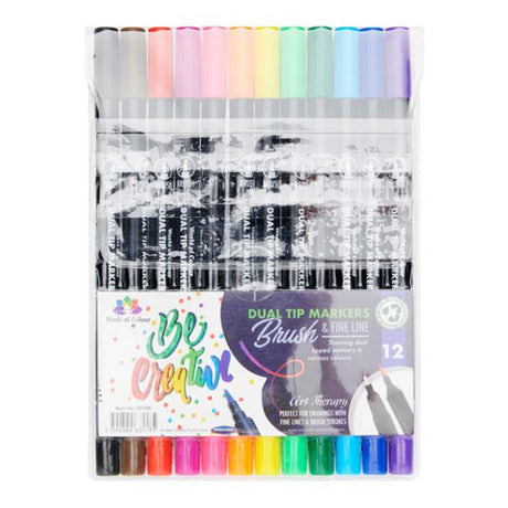 World of Colour Duap Tip Brush & Fineliner Pens - Pack of 12 | Stationery Shop UK