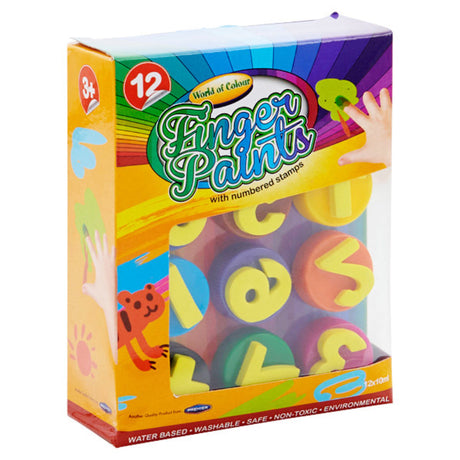 World of Colour Finger Paints with Numbered Stamps - Pack of 12 | Stationery Shop UK