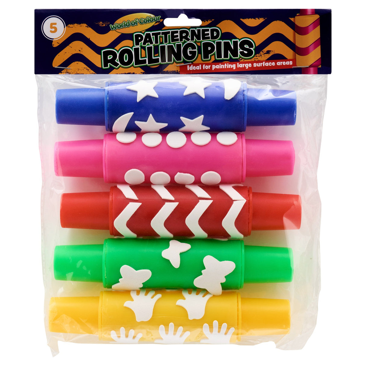 World of Colour Patterned Rolling Pins - Pack of 5 | Stationery Shop UK
