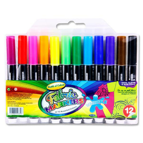 World of Colour Washable Fabric Markers - Pack of 12-Fabric Paints-World of Colour|StationeryShop.co.uk