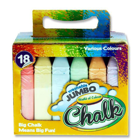 World of Colour Washable Jumbo Chalk - Coloured - Box of 18 | Stationery Shop UK