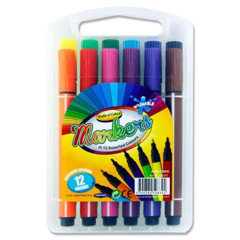 World of Colour Washable Markers in Handy Carry Case - Box of 12-Markers-World of Colour|StationeryShop.co.uk